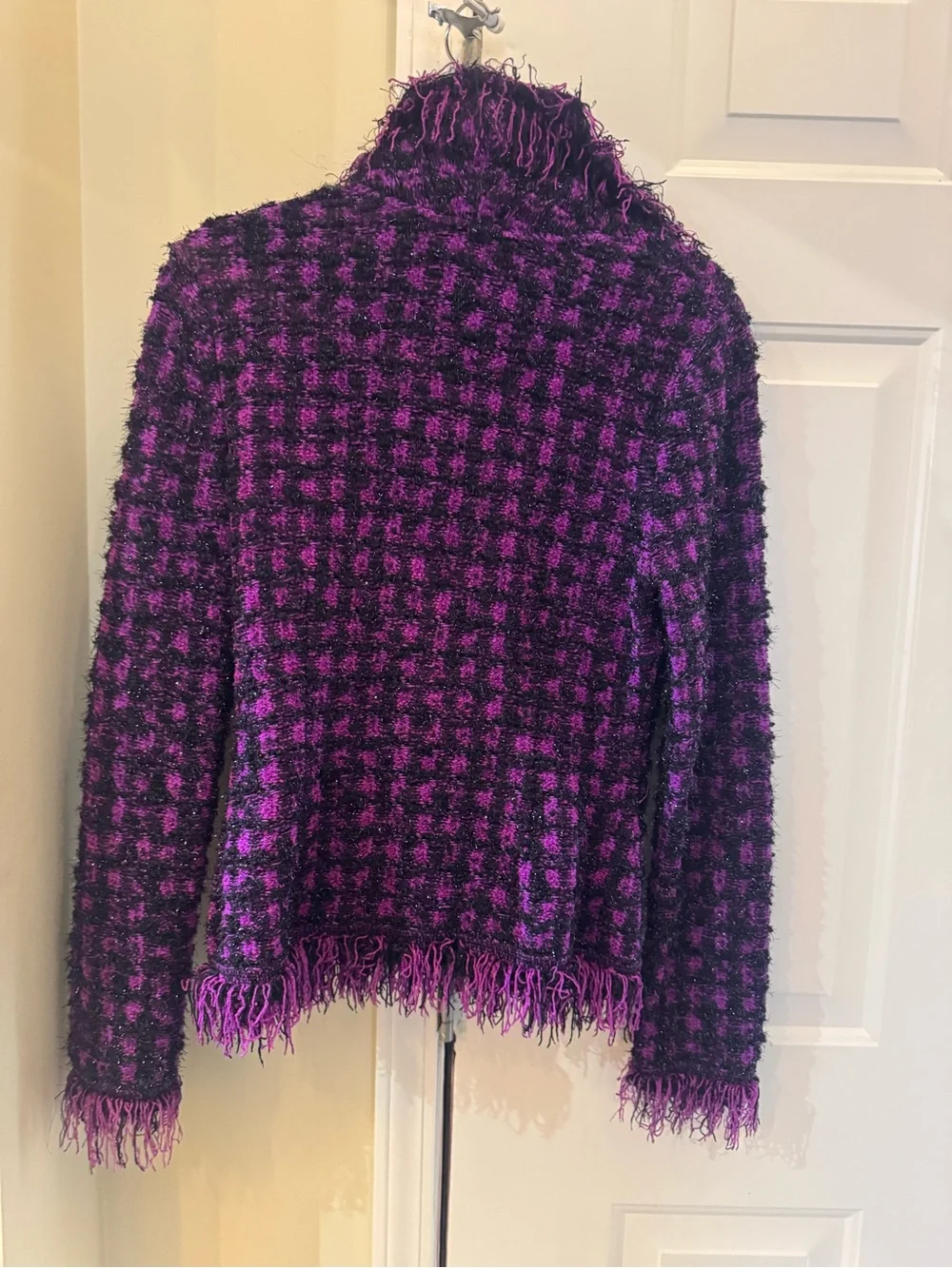 Escada Exclusive Knit & Purple &‎ Black Textured Fringe Cardigan Jacket (38)